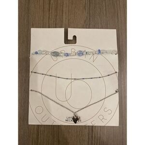 Urban Outfitters Layered Necklace Blue Beaded ‎ Silver Tone New